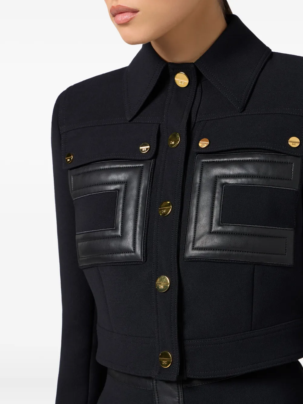 Elisabetta Franchi Cropped Jacket With Contrast Panels And Pockets In Black