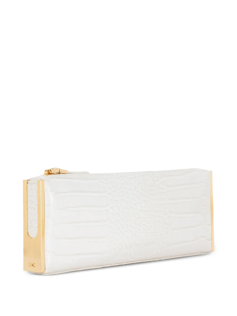 Elisabetta Franchi crocodile-effect zip clutch Wit