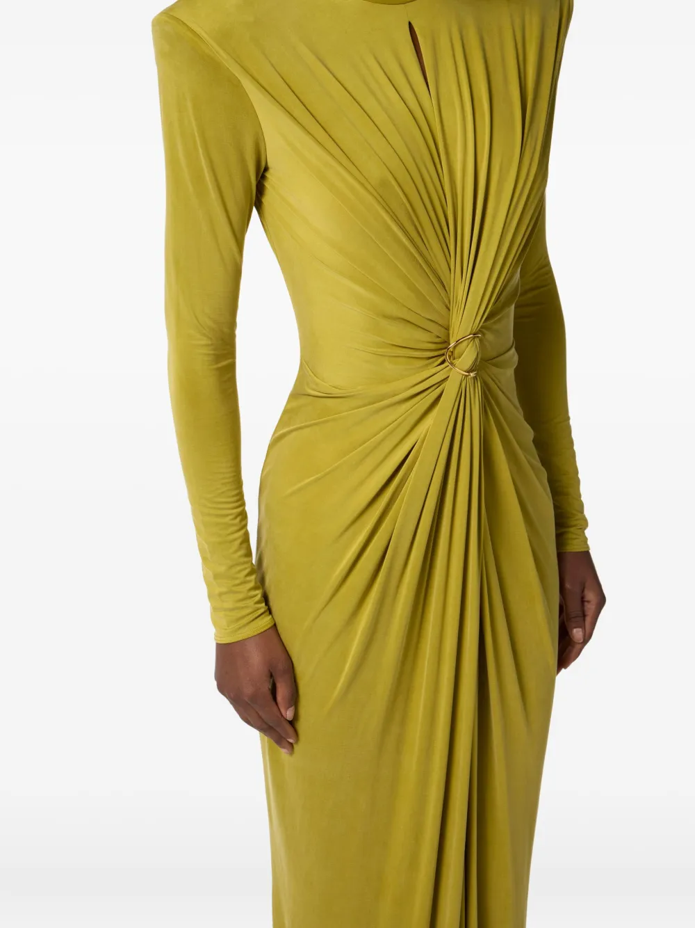 Elisabetta Franchi high-neck draped dress Geel