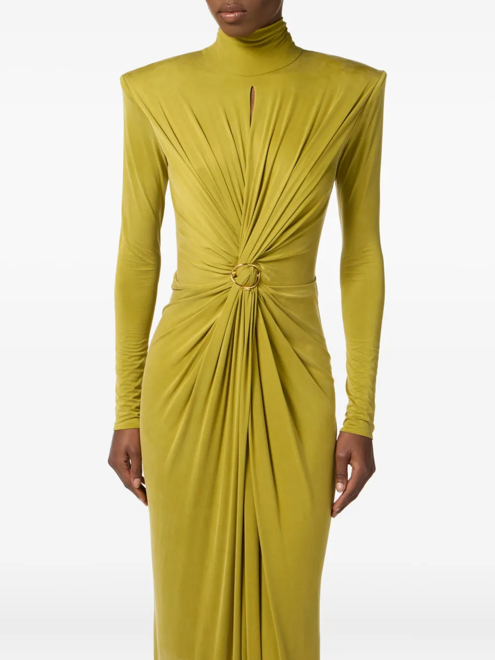 Elisabetta Franchi high-neck draped dress Geel