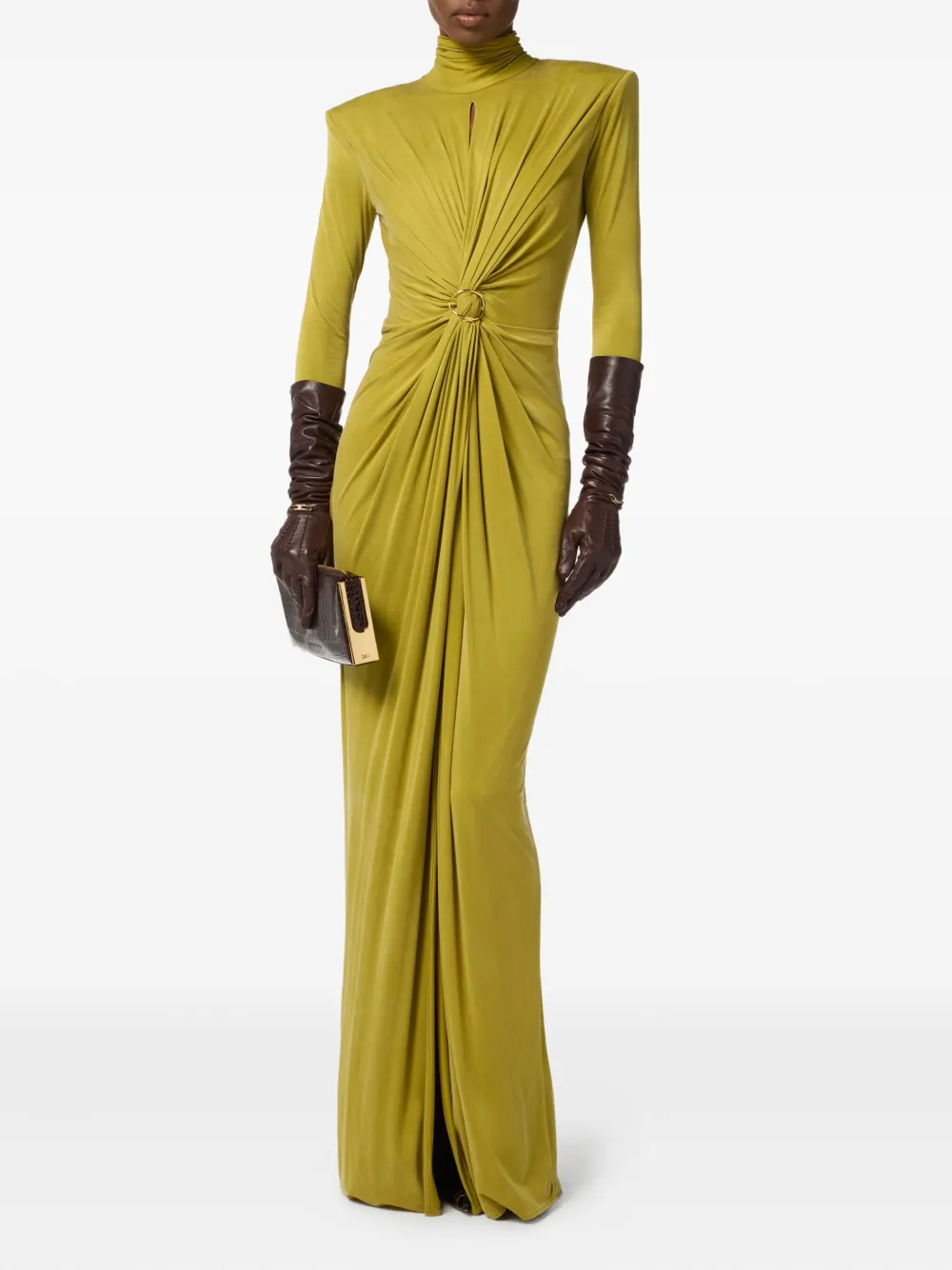Elisabetta Franchi high-neck draped dress Geel