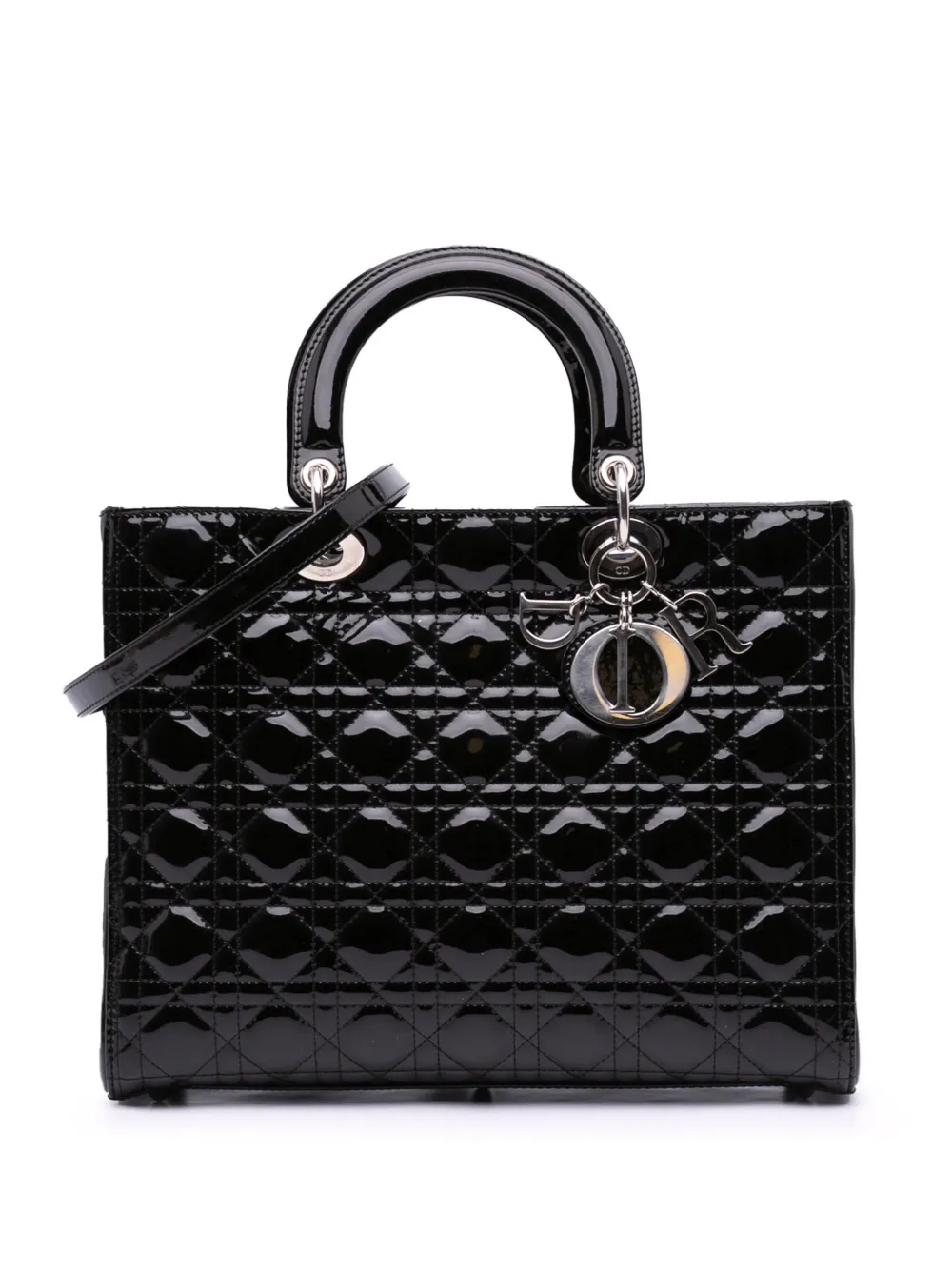 Christian Dior Pre-Owned 2011 ラージ パテント カナージュ レディ ディオール サッチェルバッグ - ブラック Christian Dior Pre-Owned 2011 ラージ パテント カナージュ レディ ディオール サッチェルバッグ - ブラック
