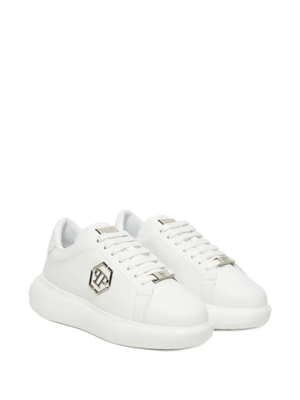 Philipp Plein logo-plaque flat sneakers Wit