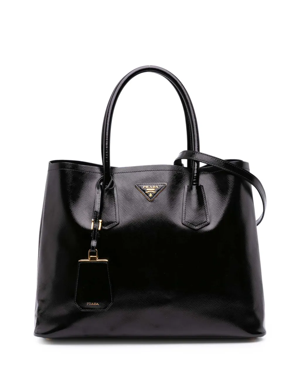 Prada Pre-Owned 2010-2024 Medium Saffiano Vernice Double satchel | Black | Image 1