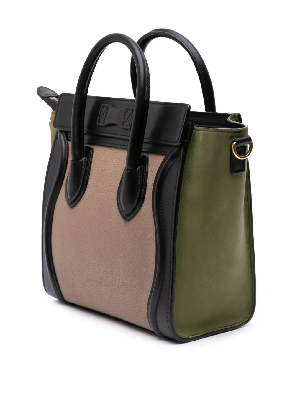 Pre-owned Celine 2015 Nano Tricolor Grained Calfskin And Nubuck Luggage Tote Satchel In Brown