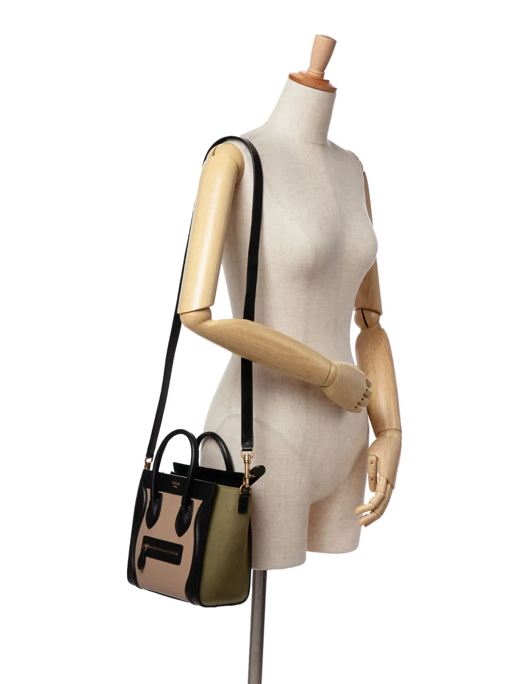 Pre-owned Celine 2015 Nano Tricolor Grained Calfskin And Nubuck Luggage Tote Satchel In Brown