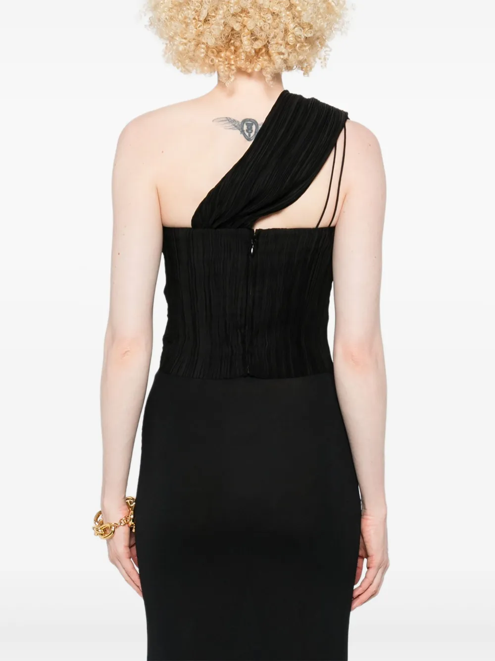 Cult Gaia Moira asymmetrische geplooide top Zwart