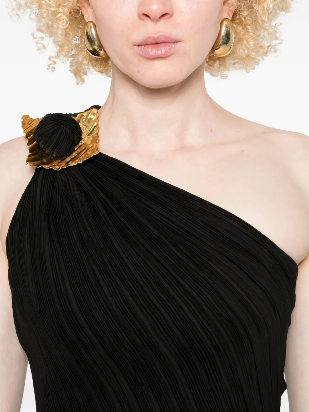 Cult Gaia Moira asymmetrische geplooide top Zwart