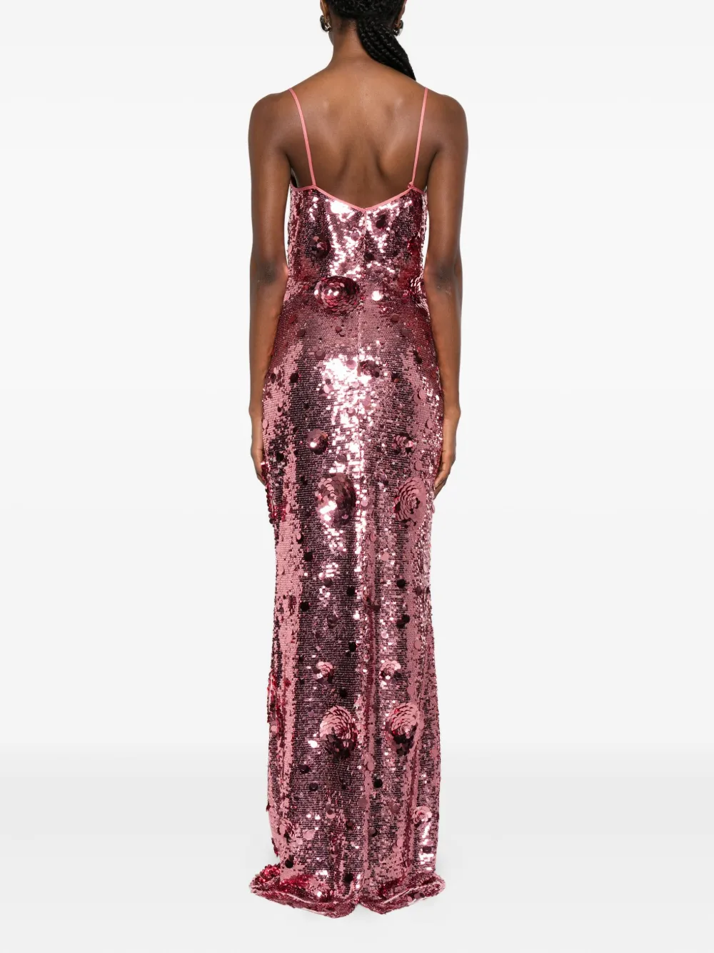 The New Arrivals Ilkyaz Ozel Isis In Fleur De Fleurs Sequined Crepe Maxi Dress In Pink
