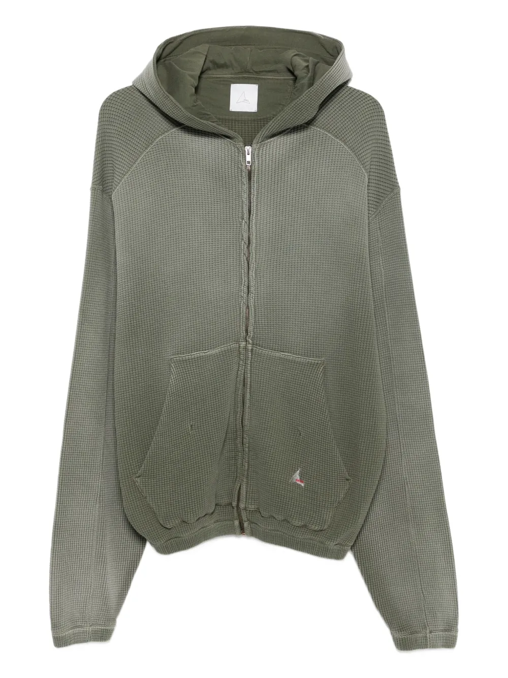 ROA waffle-texture zip-up hoodie | Green | Image 1