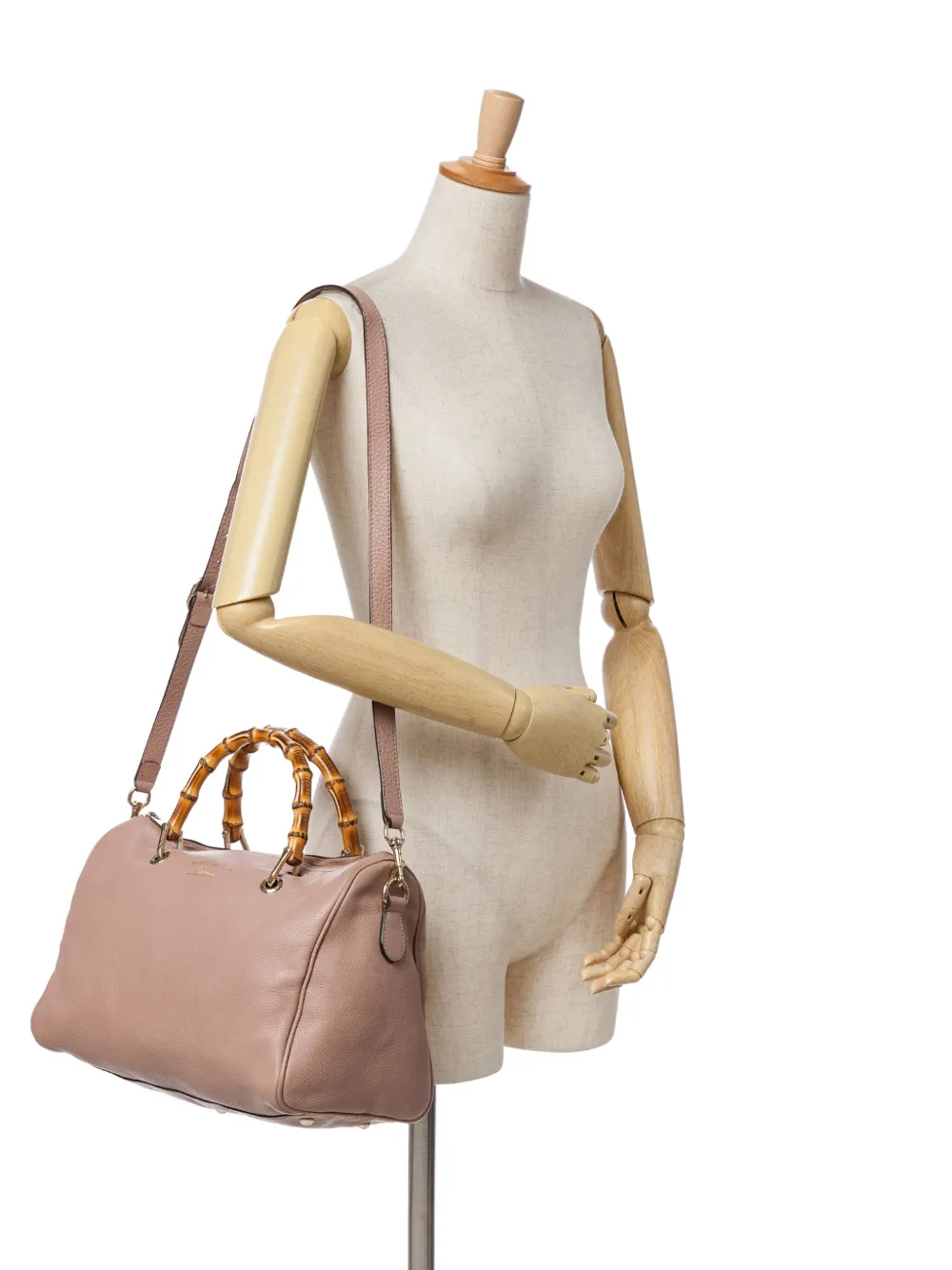 Pre-owned Gucci 2016-2024 Calfskin Bamboo Shopper Boston Bag Satchel In Pink