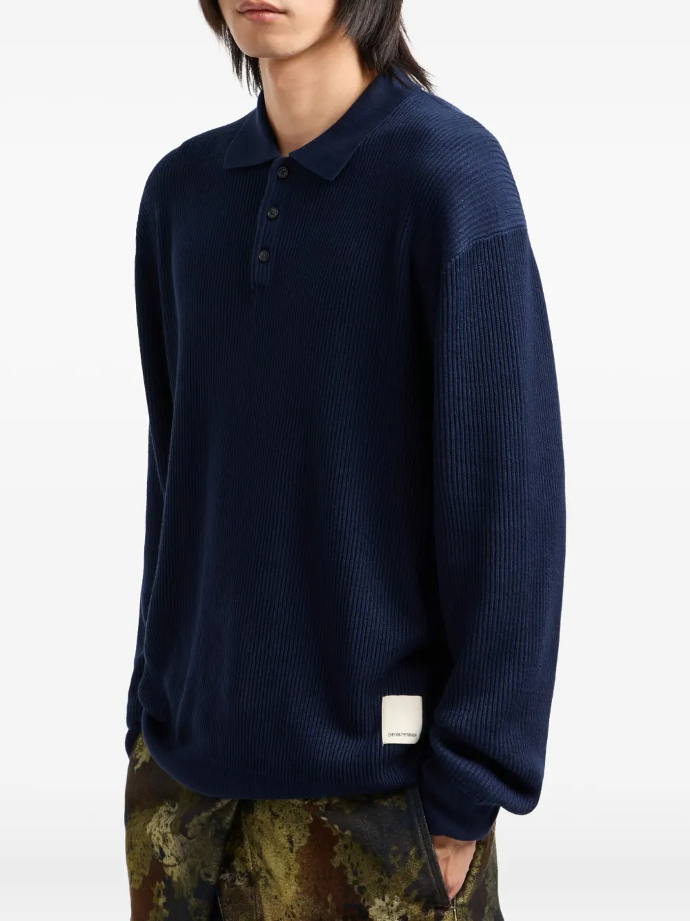 Emporio Armani Logo-patch Polo Shirt In Blue