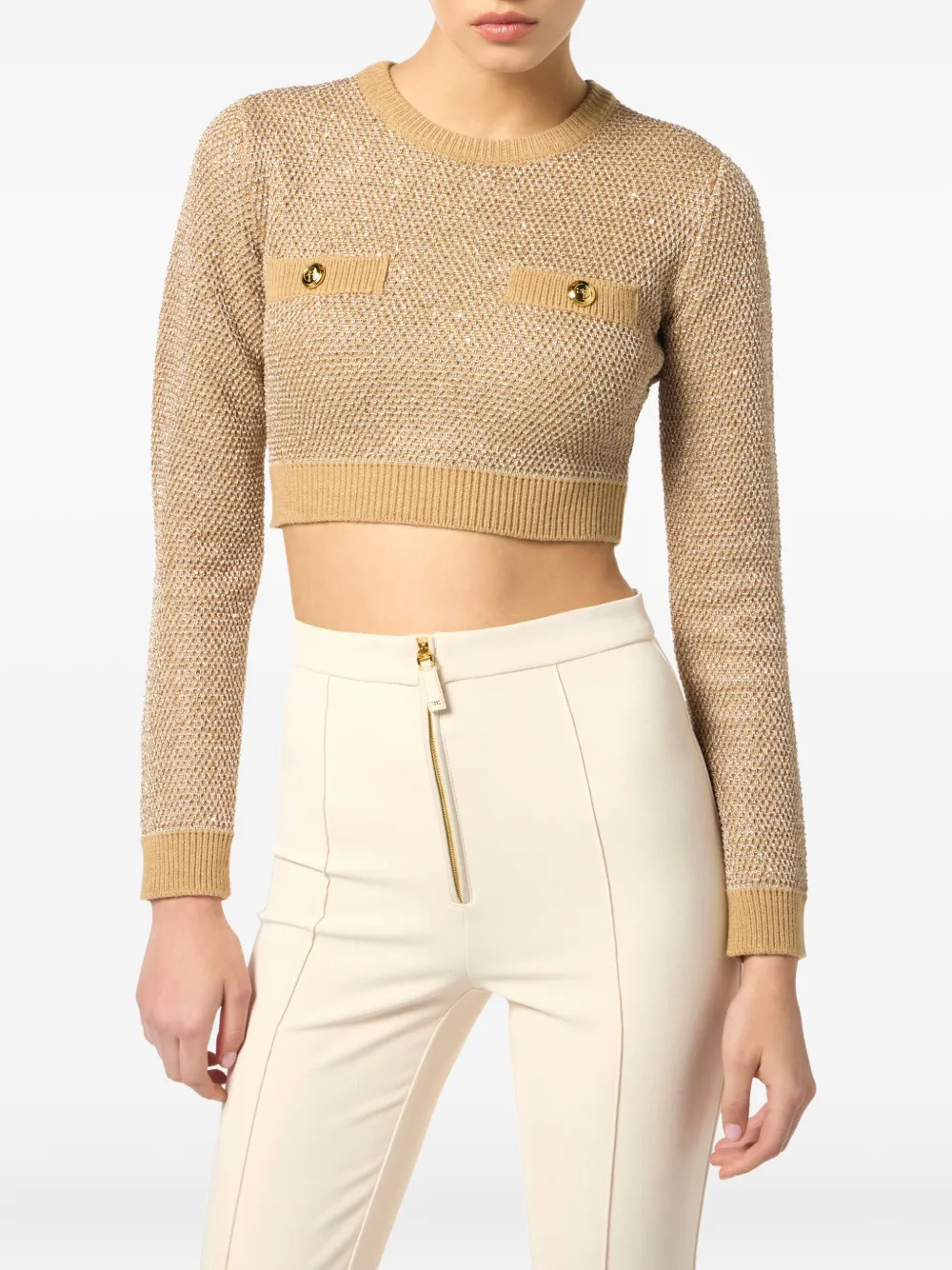 Elisabetta Franchi Sequin-embellished Sweater In Brown