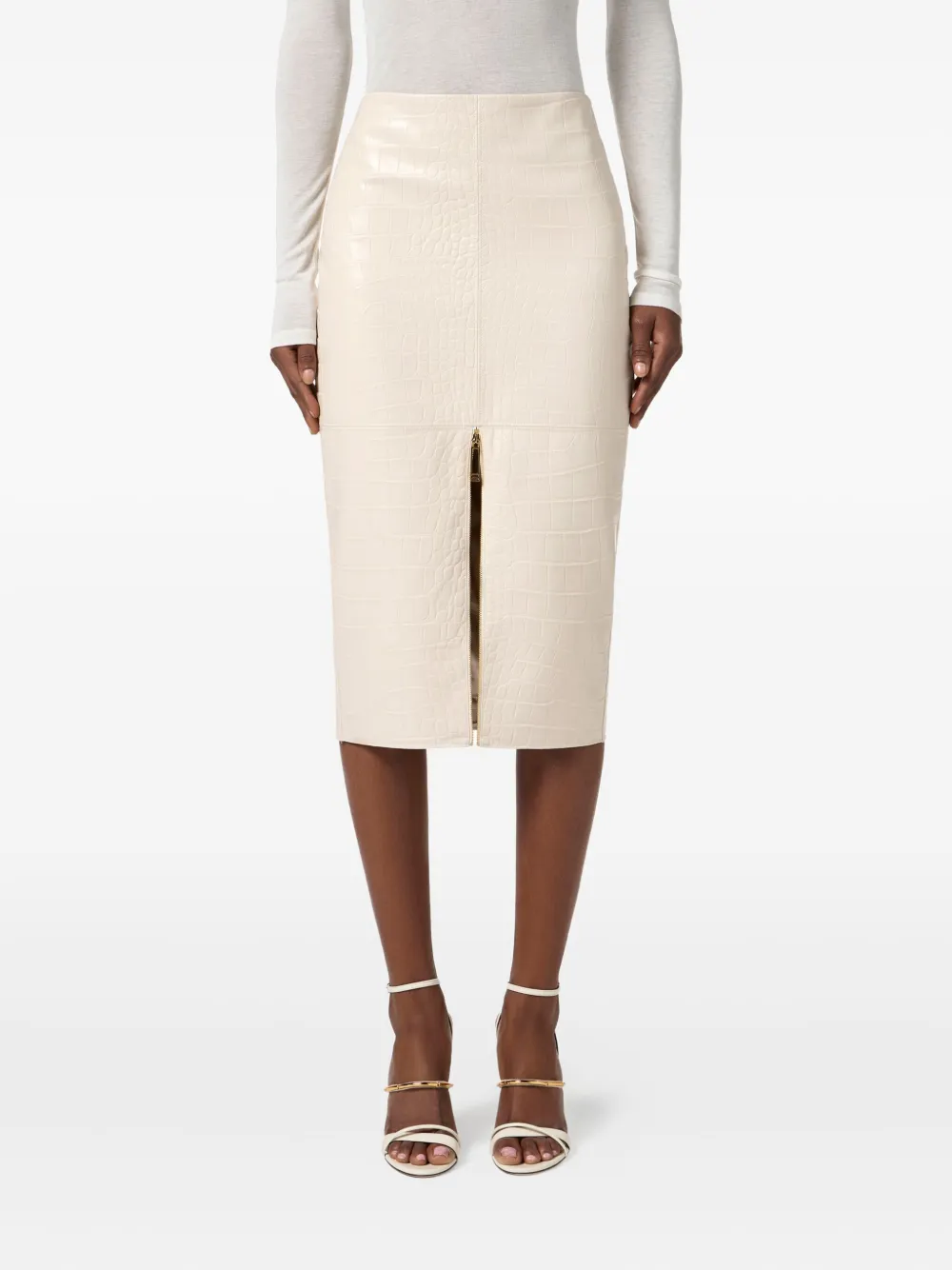 Elisabetta Franchi Rok met krokodillenprint en rits Wit