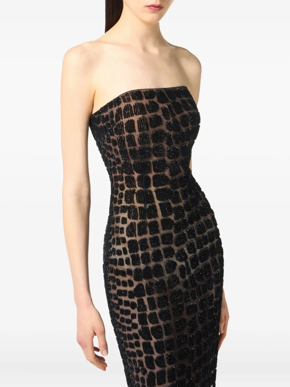 Elisabetta Franchi Crocodile-effect Midi Dress In Black