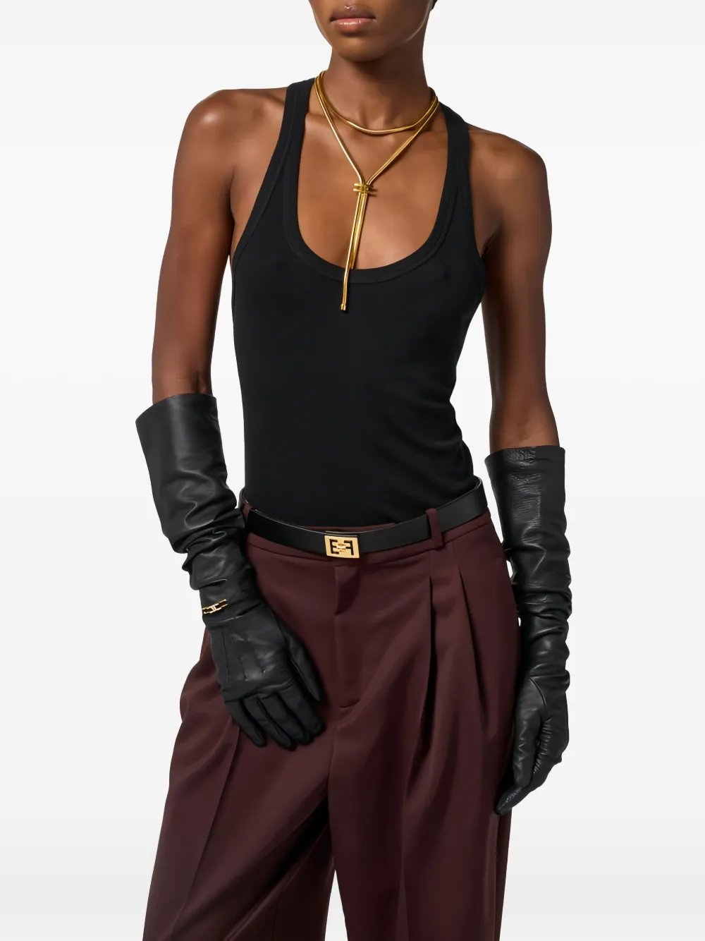 Elisabetta Franchi Logo-plaque Nappa-leather Gloves In Black
