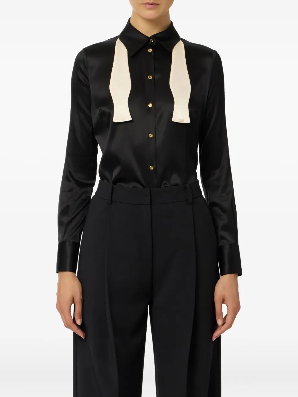 Elisabetta Franchi satin bow shirt Zwart