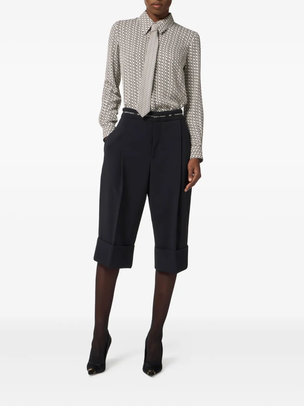 Elisabetta Franchi geometric-print tie-neck blouse - Wit
