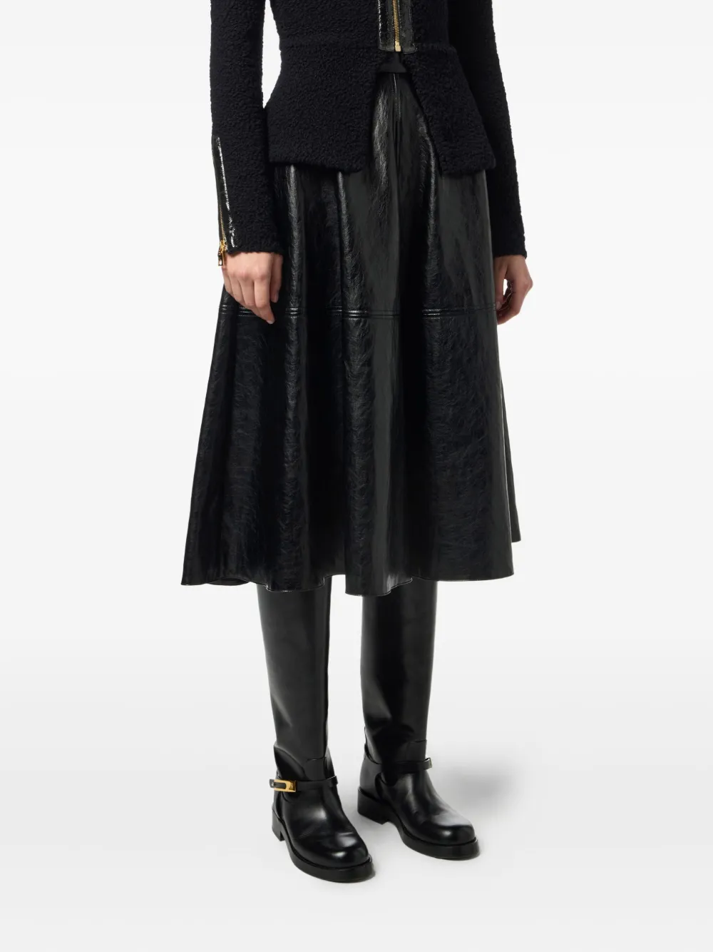 Elisabetta Franchi leather-effect belted midi skirt Zwart