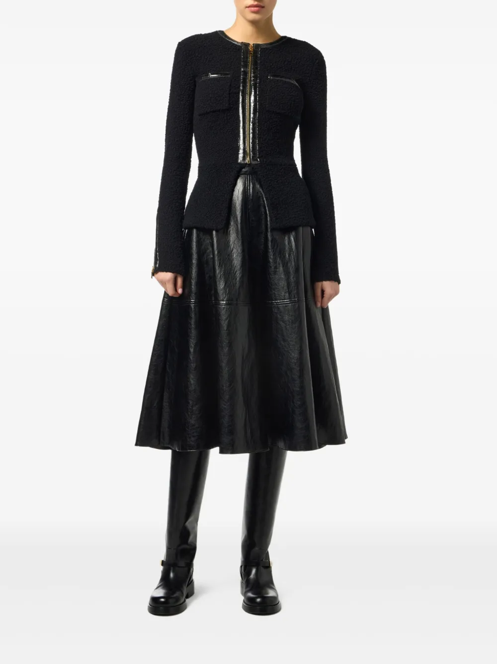 Elisabetta Franchi Midi-rok van imitatieleer met ceintuur Zwart