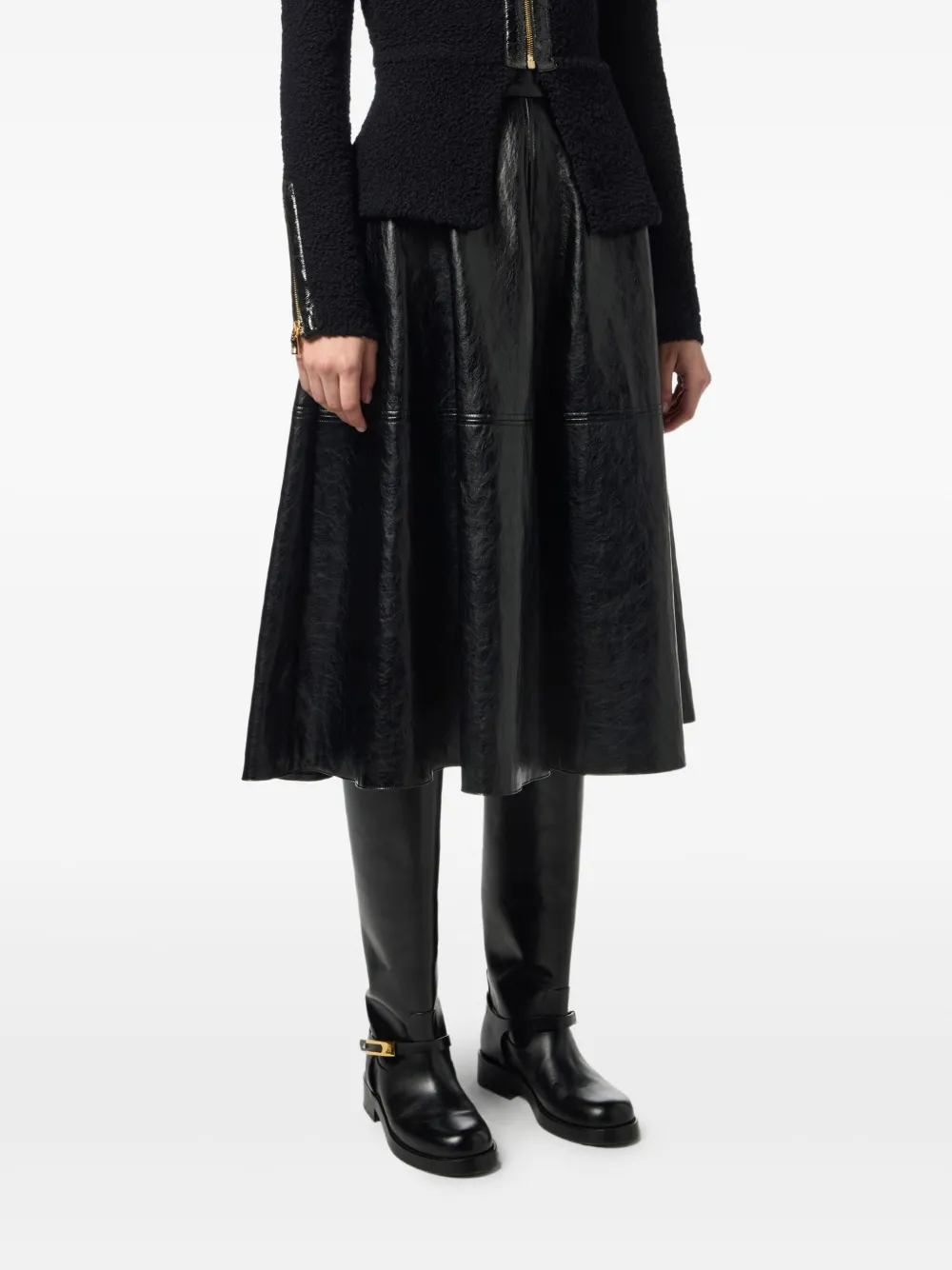 Elisabetta Franchi Midi-rok van imitatieleer met ceintuur Zwart