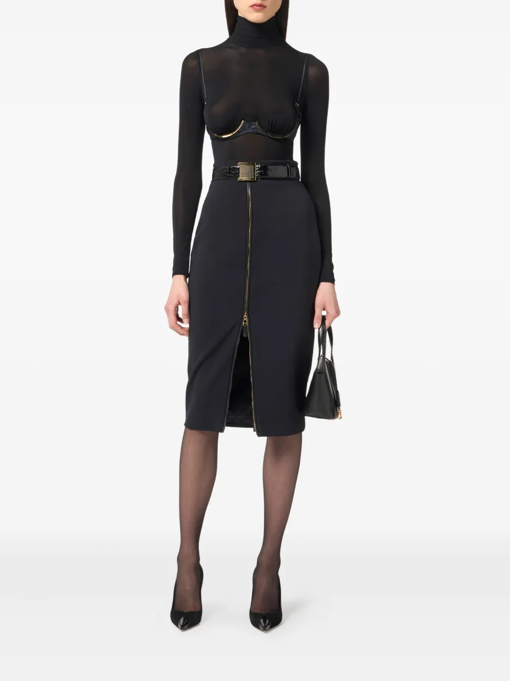 Elisabetta Franchi zip-front crêpe midi skirt Zwart