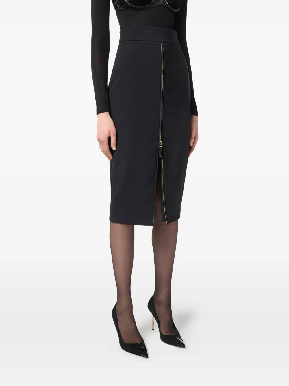 Elisabetta Franchi zip-front crêpe midi skirt Zwart