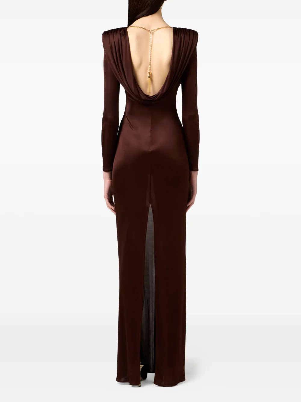 Elisabetta Franchi Maxi-jurk met ronde hals Bruin
