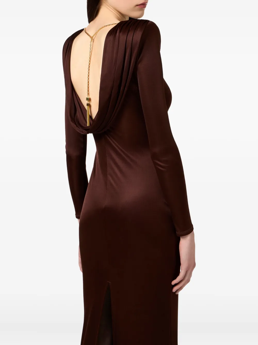 Elisabetta Franchi Maxi-jurk met ronde hals Bruin