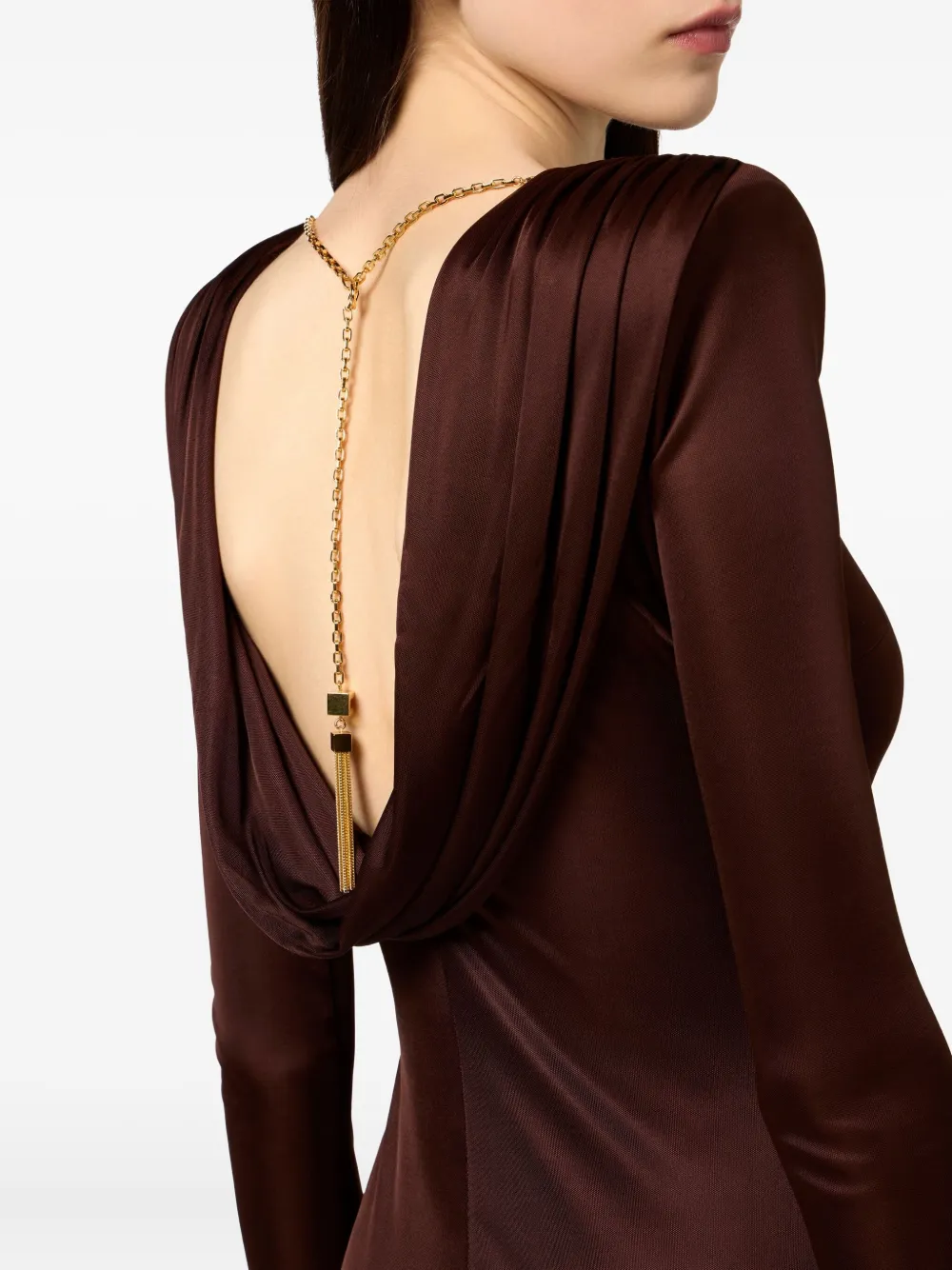 Elisabetta Franchi Maxi-jurk met ronde hals Bruin