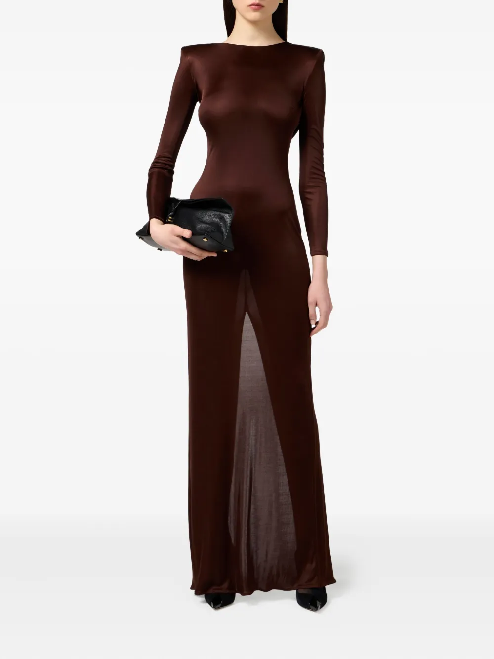 Elisabetta Franchi Maxi-jurk met ronde hals Bruin