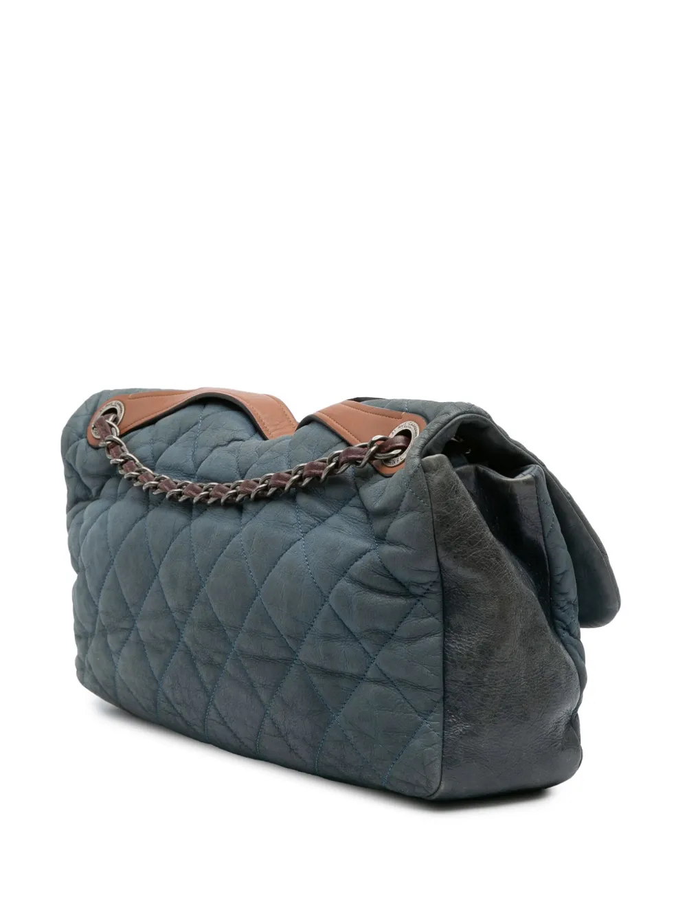 Pre-owned Chanel 2011 Jumbo Iridescent Calfskin In The Mix Flap Satchel In Blue