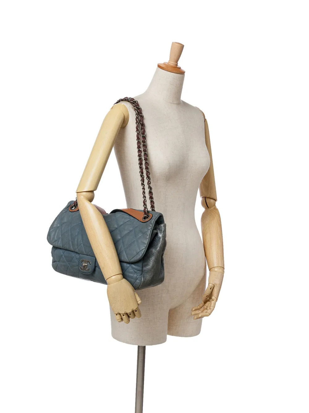 Pre-owned Chanel 2011 Jumbo Iridescent Calfskin In The Mix Flap Satchel In Blue
