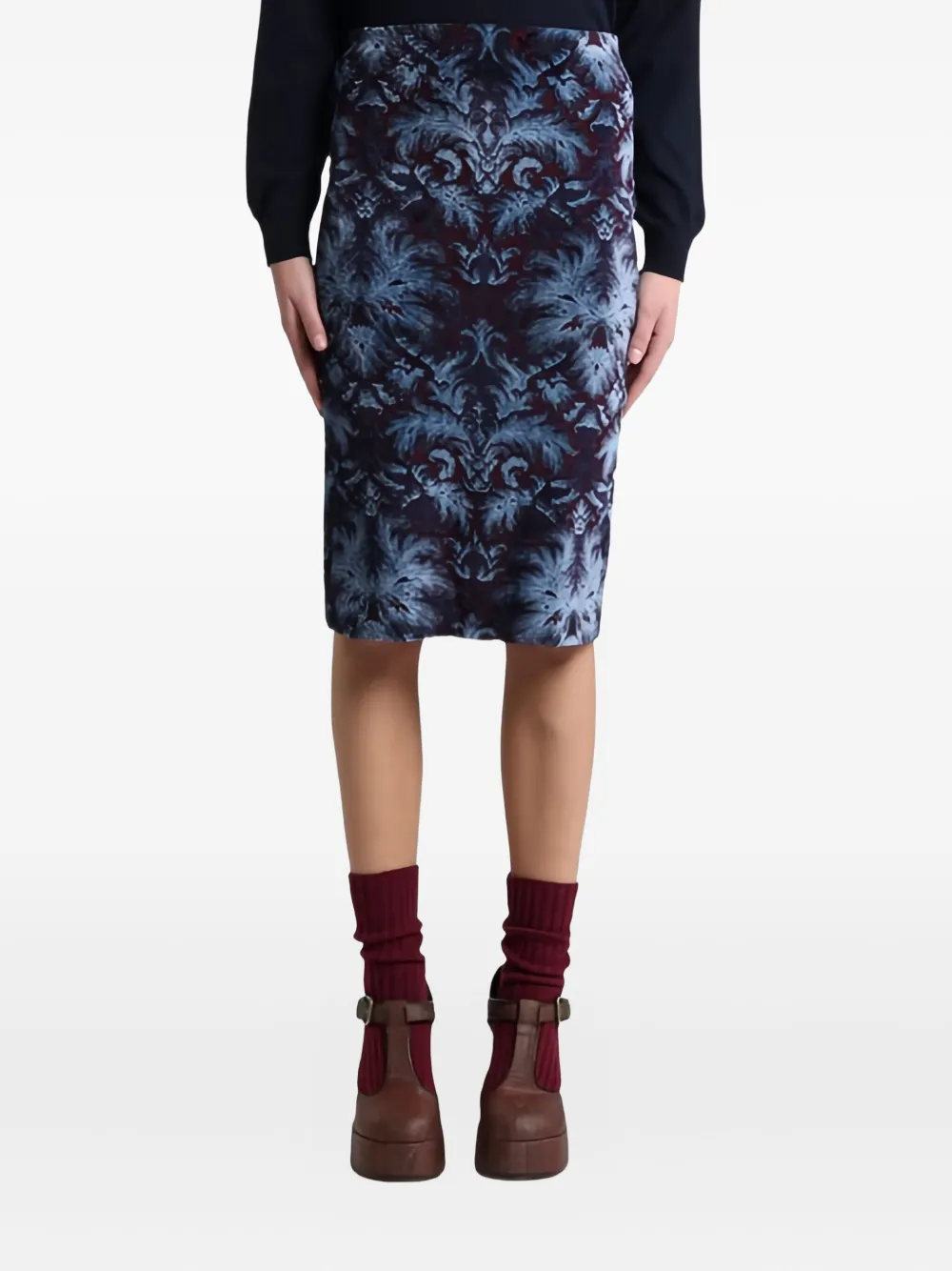 ETRO Midi-kokerrok met damask-patroon - Blauw