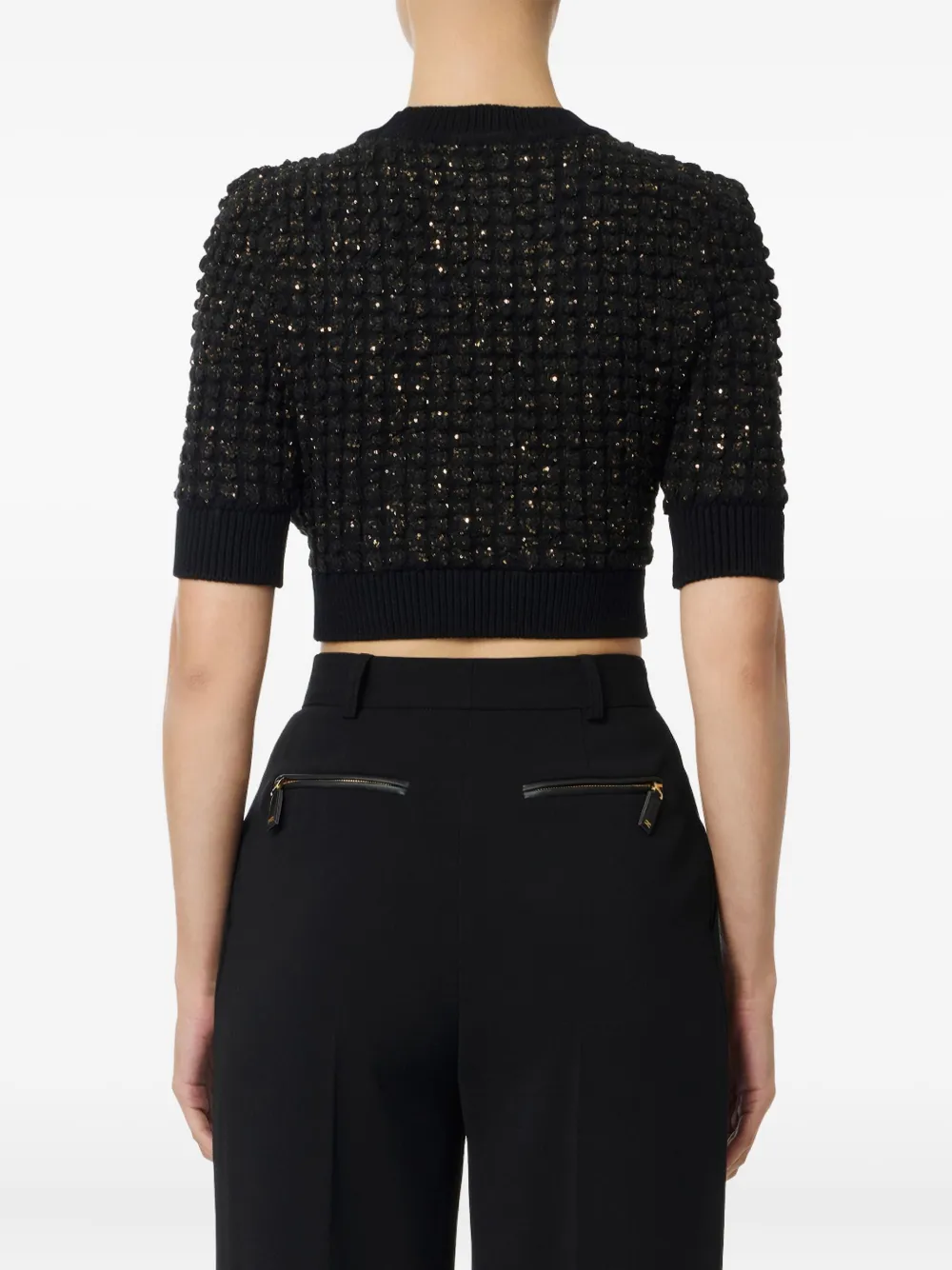 Elisabetta Franchi Sequin-embellished Cropped Sweater In Black
