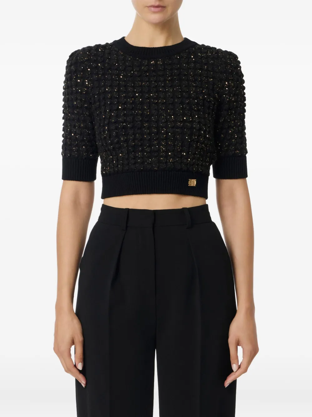 Elisabetta Franchi Sequin-embellished Cropped Sweater In Black