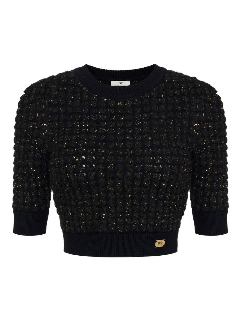 Elisabetta Franchi Sequin-embellished Cropped Sweater In Black