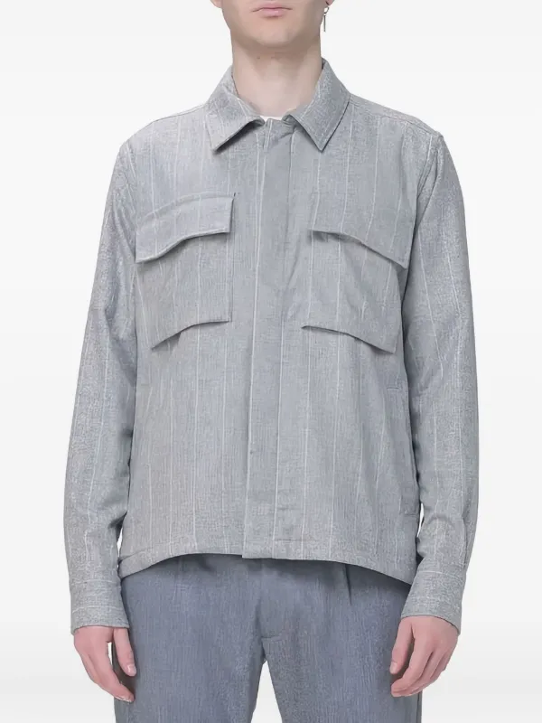 Eleventy Striped Pocket Shirt in Grey