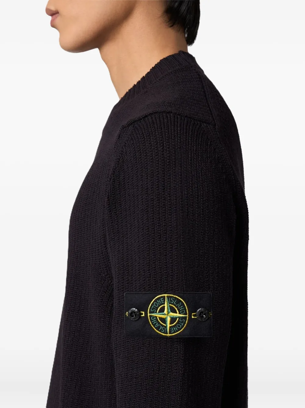Stone Island Trui met logopatch en geribbelde cuffs Blauw