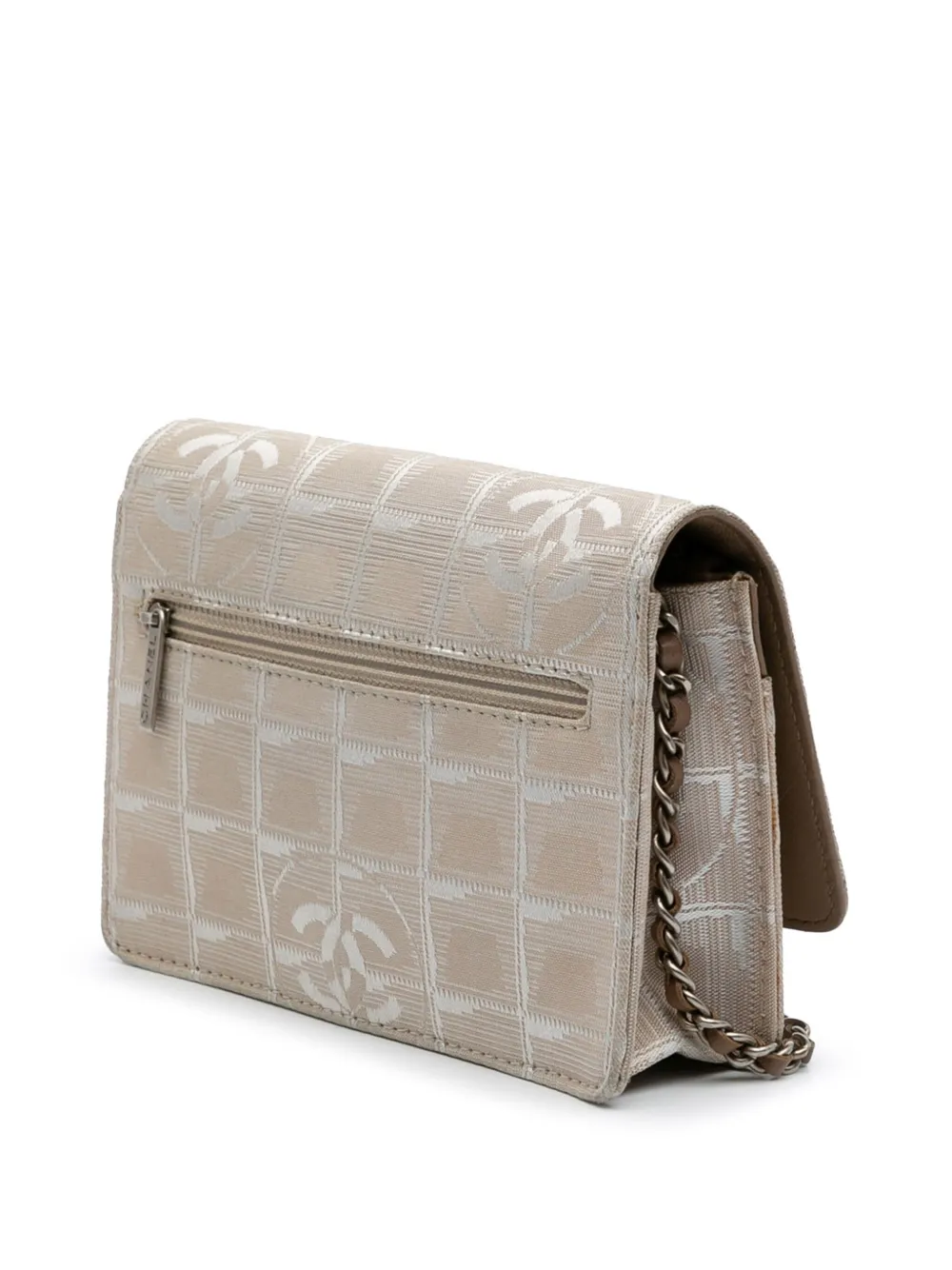 Pre-owned Chanel 2000-2002 New Travel Line Nylon Wallet On Chain Shoulder Bag In Brown