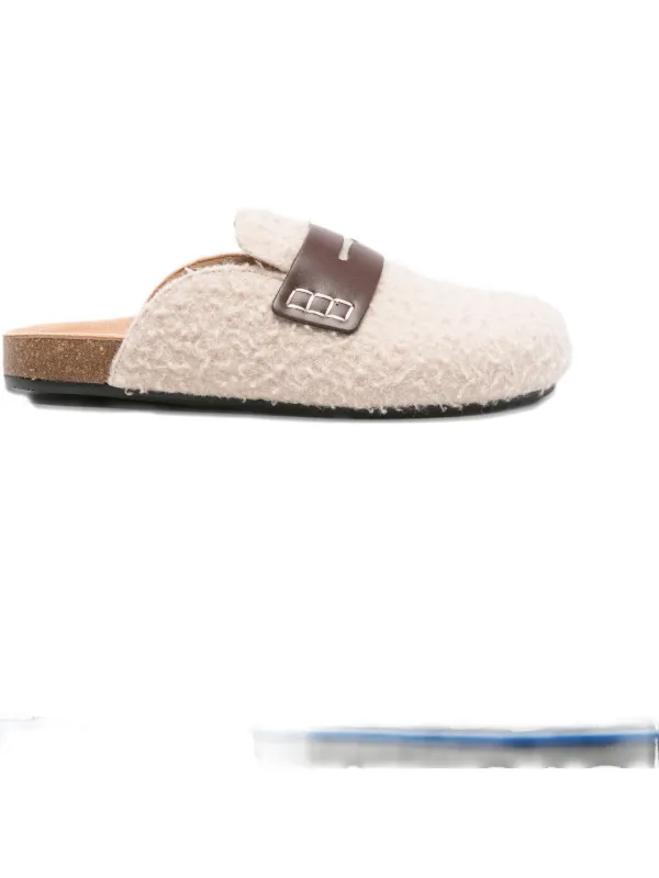 JW Anderson Leather-detail Shearling Mules in Neutrals