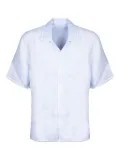 120% Lino camp-collar short-sleeve shirt - Blue