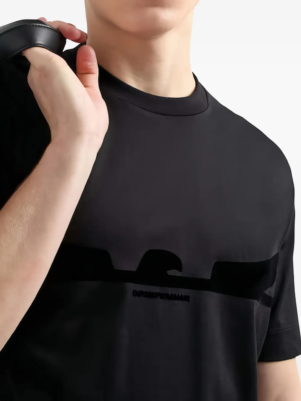 Emporio Armani Jersey T-shirt With Contoured Eagle Flocked Print In Black