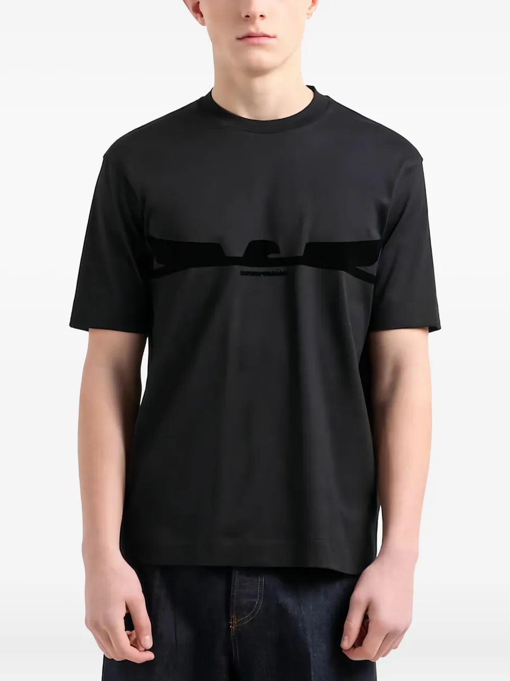Emporio Armani Jersey T-shirt With Contoured Eagle Flocked Print In Black