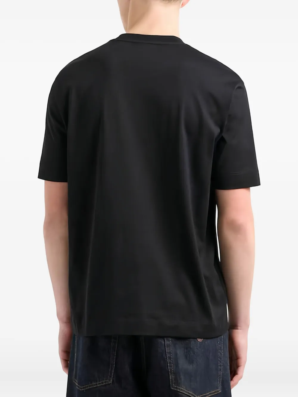 Emporio Armani Jersey T-shirt With Contoured Eagle Flocked Print In Black
