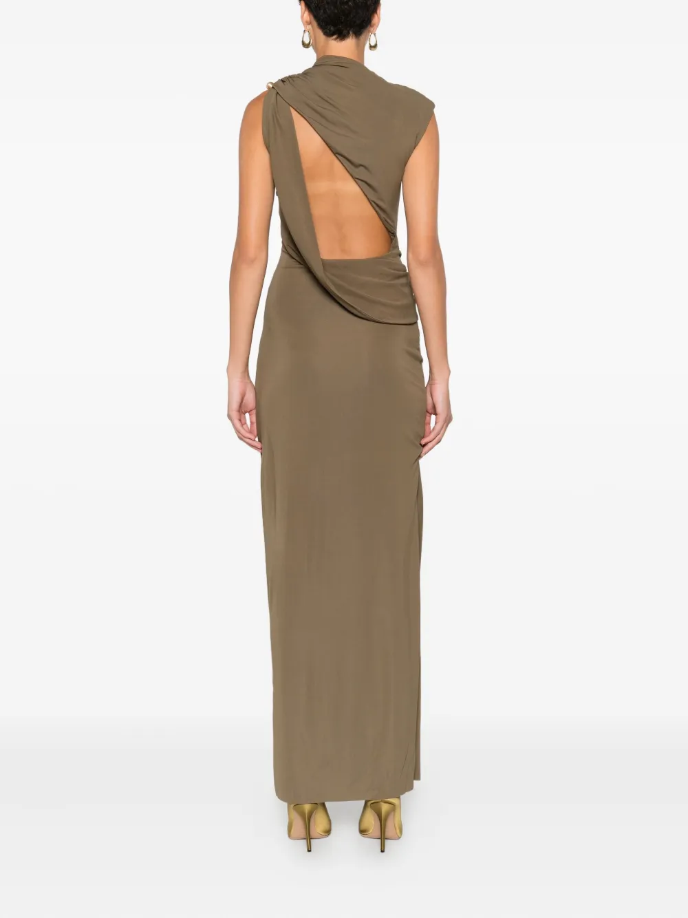 Cult Gaia Izola Draped Button Maxi Dress In Brown