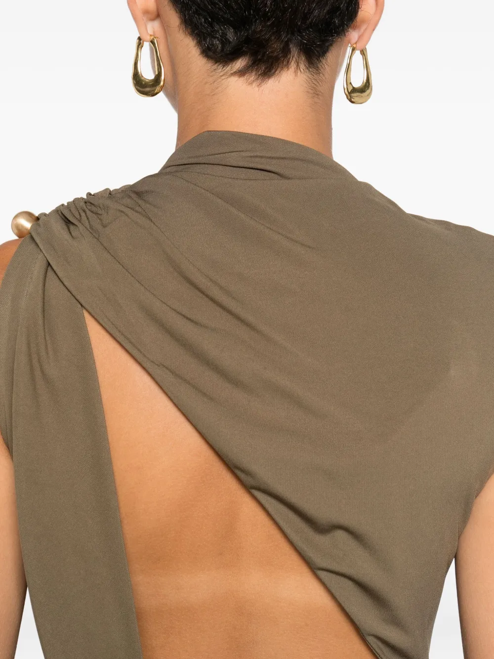 Cult Gaia Izola Draped Button Maxi Dress In Brown