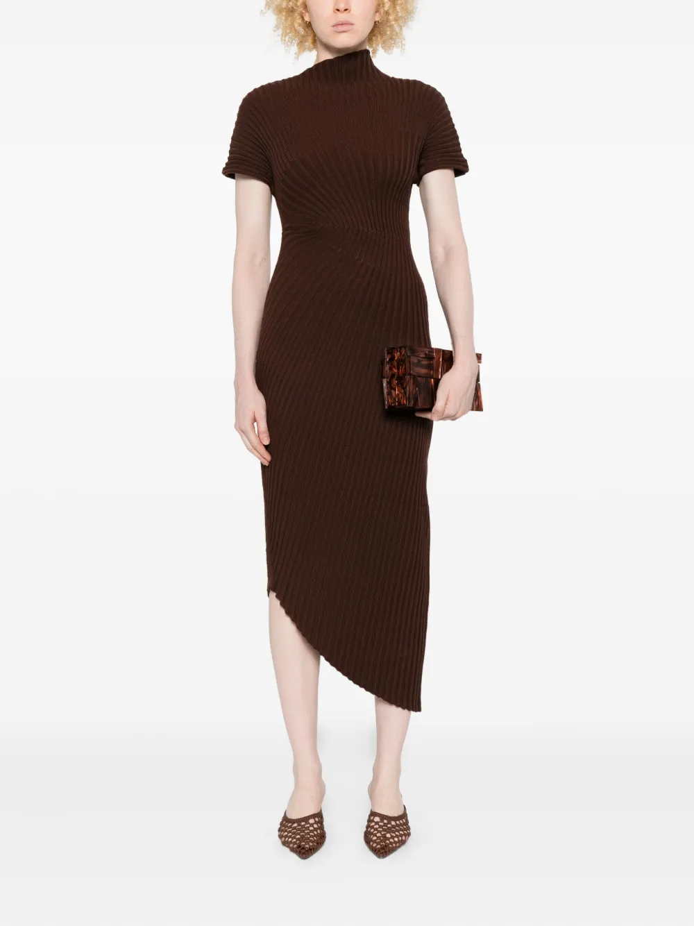 Cult Gaia Chrysta geribbelde asymmetrische jurk - Bruin