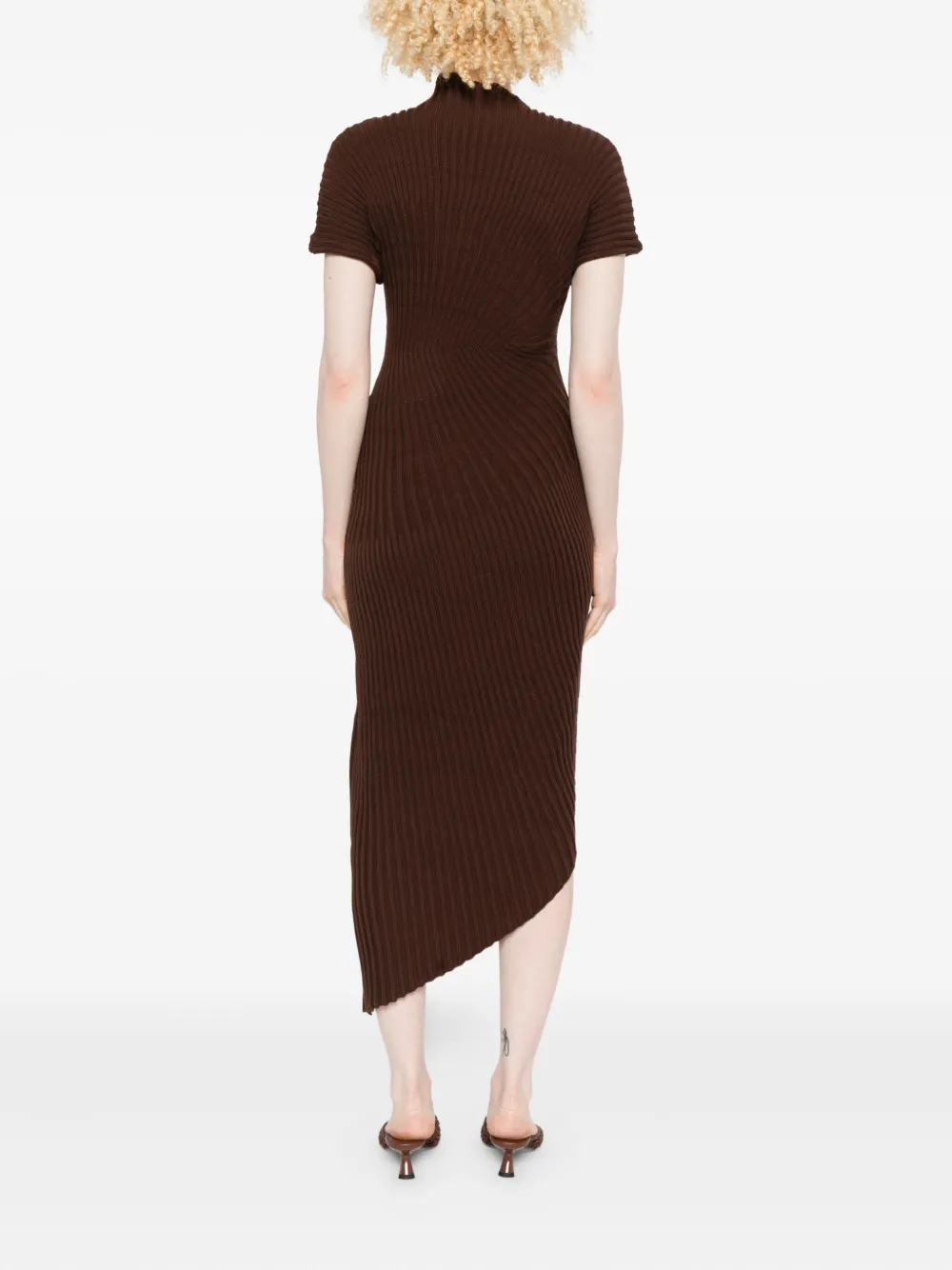 Cult Gaia Chrysta Asymmetric Ribbed Cotton Midi Dress In Brown