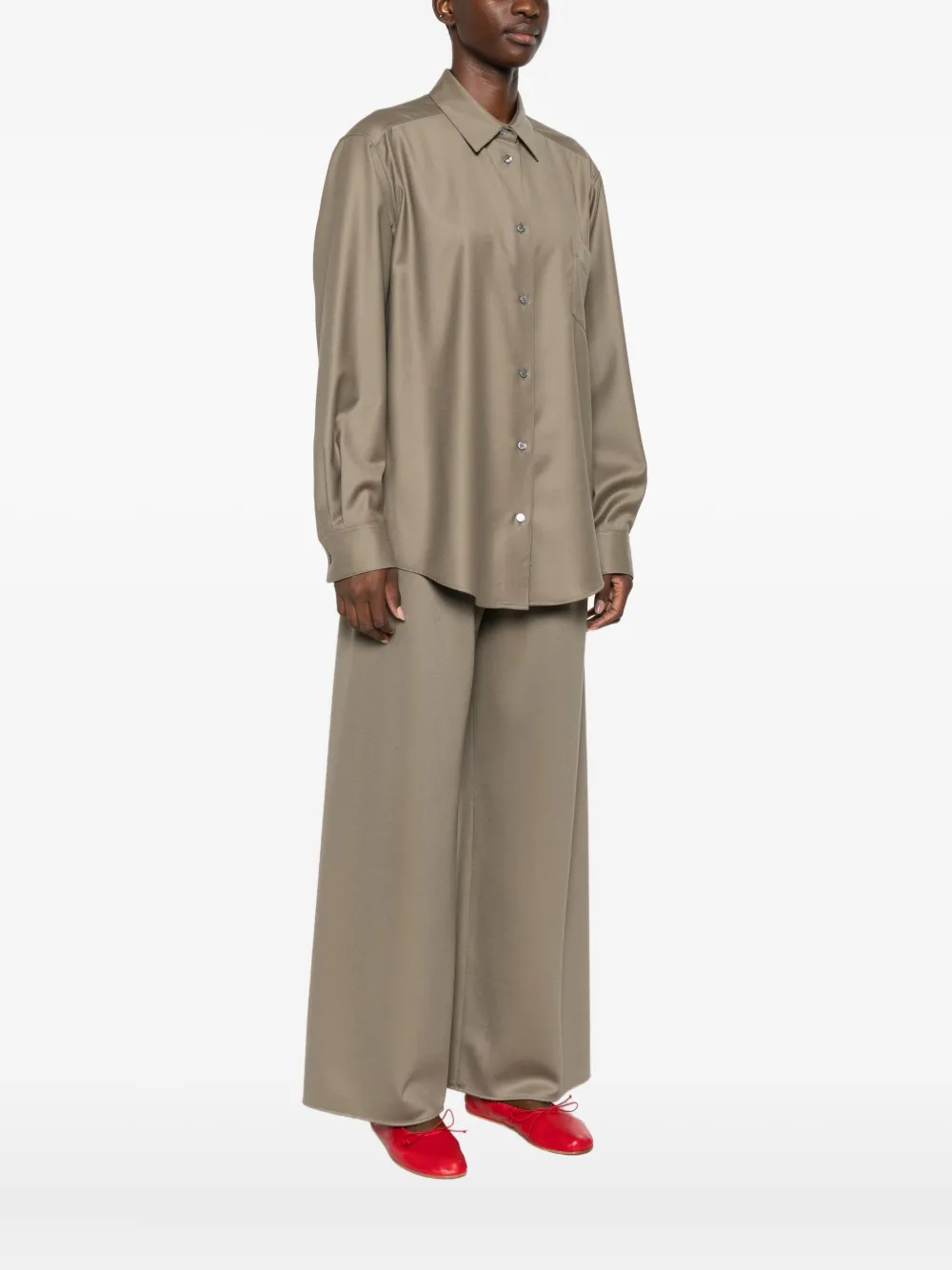 The Row Pino blouse van scheerwol Groen